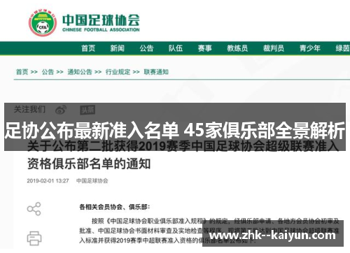 足协公布最新准入名单 45家俱乐部全景解析